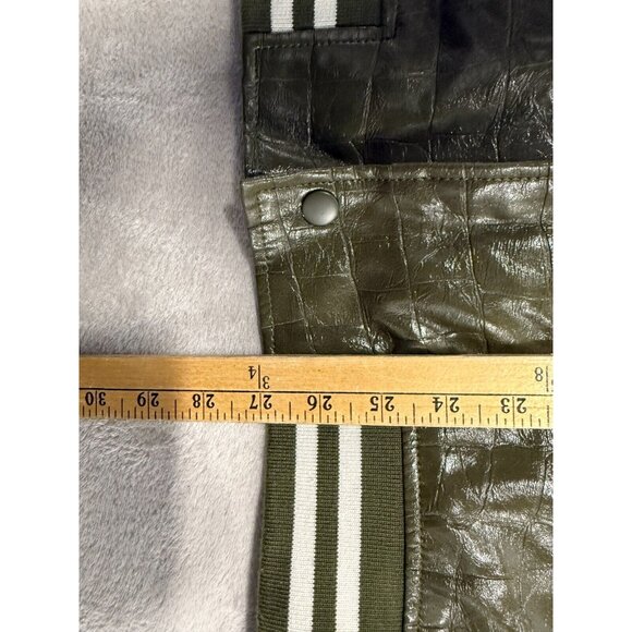 Size M Forever 21 Faux Croc Bomber Jacket Olive Green. - Picture 6 of 12